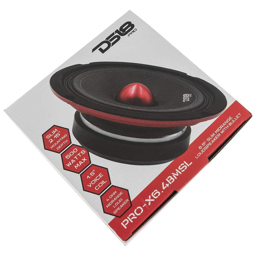 DS18 DS18 PRO-X6.4BMSL Slim Loudspeaker - 6.5", Midrange, Red Aluminum Bullet, 500W Max, 250W RMS, 4 Ohms - Premium Quality Audio Door Speakers for Car or Truck Stereo Sound System (1 Speaker) (Renewed)