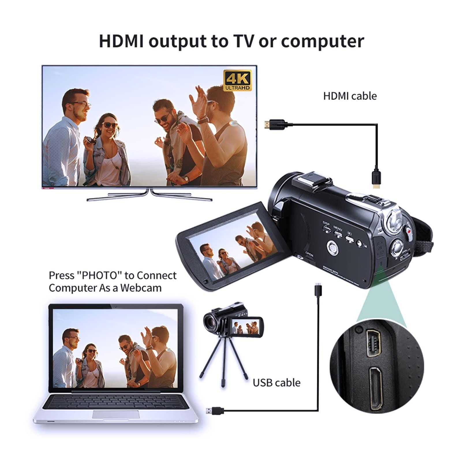 wsdhswhdhsdsds Camcorders Video Camera Video Camera 4K Professional for Vlog Recording Live Streaming, AC5 12X Optical Zoom Full HD Blogger Camcorder Vlog Cameras with HD Camera (Color