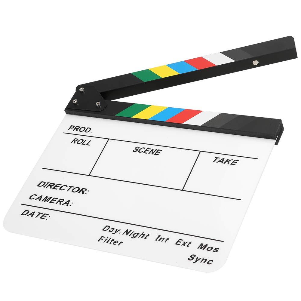 Zunate 30x25CM Mini Acrylic Clapper Board, Director Scene Film Editing Prop Action Board with Whiteboard Pen for Shoot PropsAdvertisingHome DecorationCosplayBackground (Color Strip