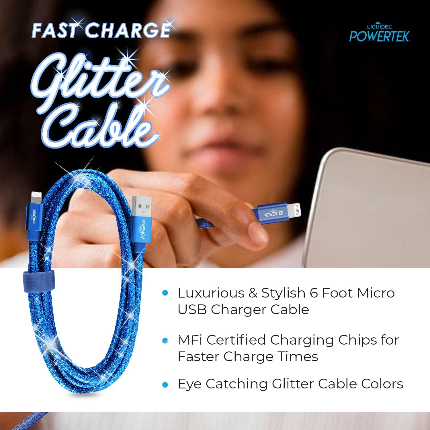 LIQUIPEL LIQUIPEL Powertek Glitter MFi Certified Charger Compatible for Apple iPhone, iPad, 6ft Cable, Lightning to USB Cable Cord, Fast Charging Lightning Cable (Navy Blue)