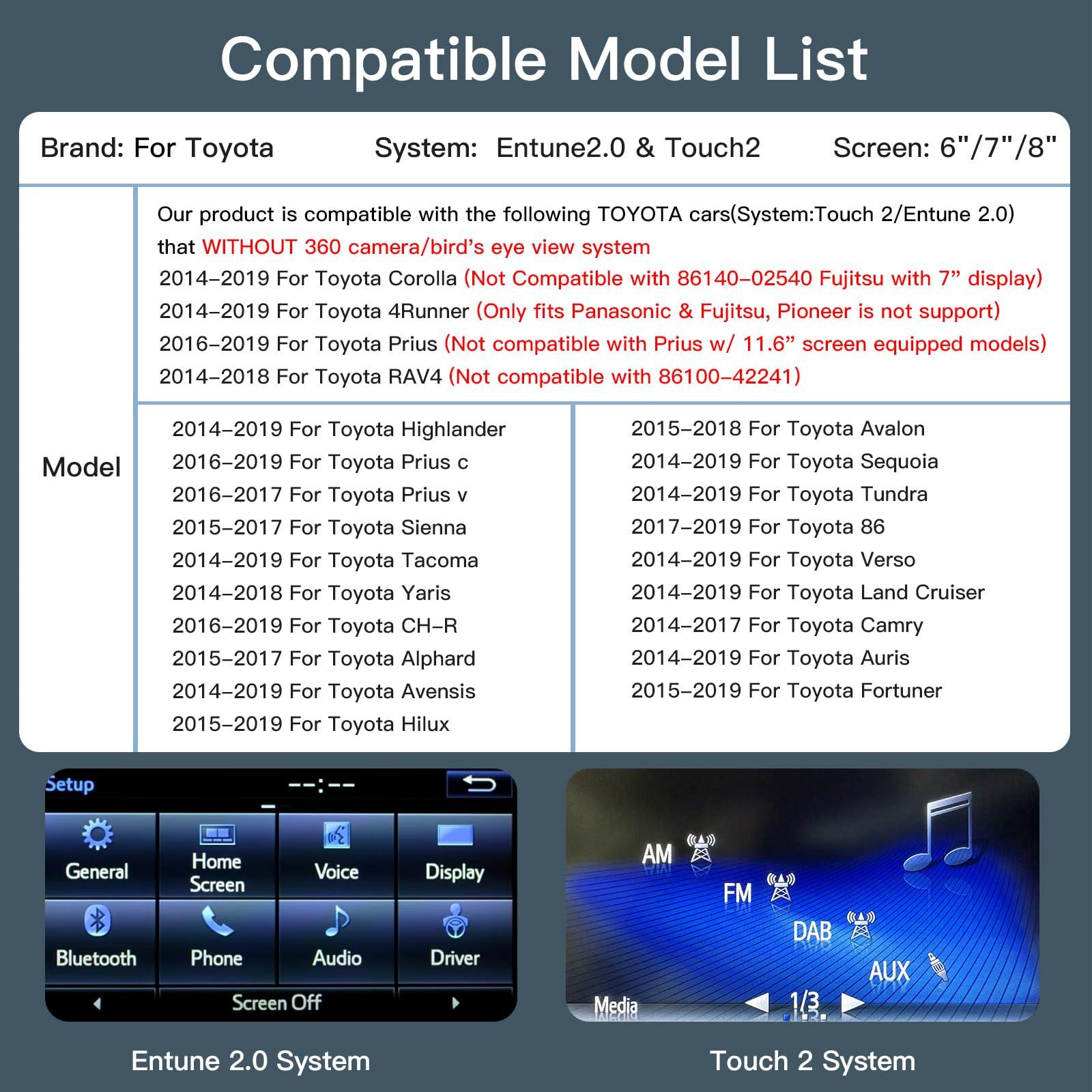 autoabc Wireless Carplay/Android Auto Adapter for Toyota with Entune2.0 & Touch2 2014-2019 New Version Retrofit Kit Decoder Fits for Tundra/Highlander/RAV4/Tacoma/Camry/Corolla/Avalon/Prius/CH-R/Sienna/Camry