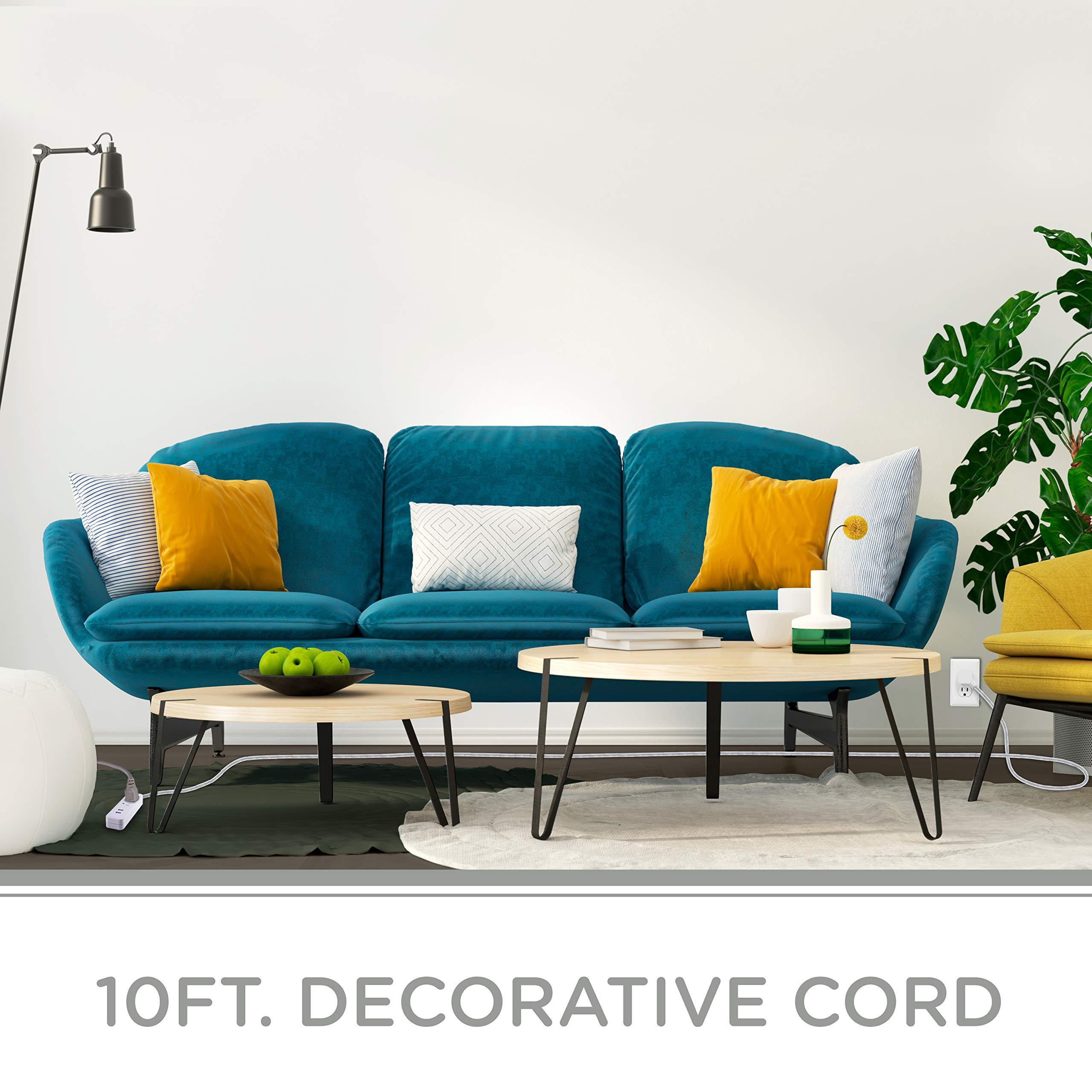 Cordinate Cordinate Surge Protector Power Strip, 2 Outlet Surge Protector, 10 Ft Braided Cord Power Strip, Surge Protector with USB Ports, 3-Prong Flat Plug Power Strip, Surge Protector Outlet, White, 41691