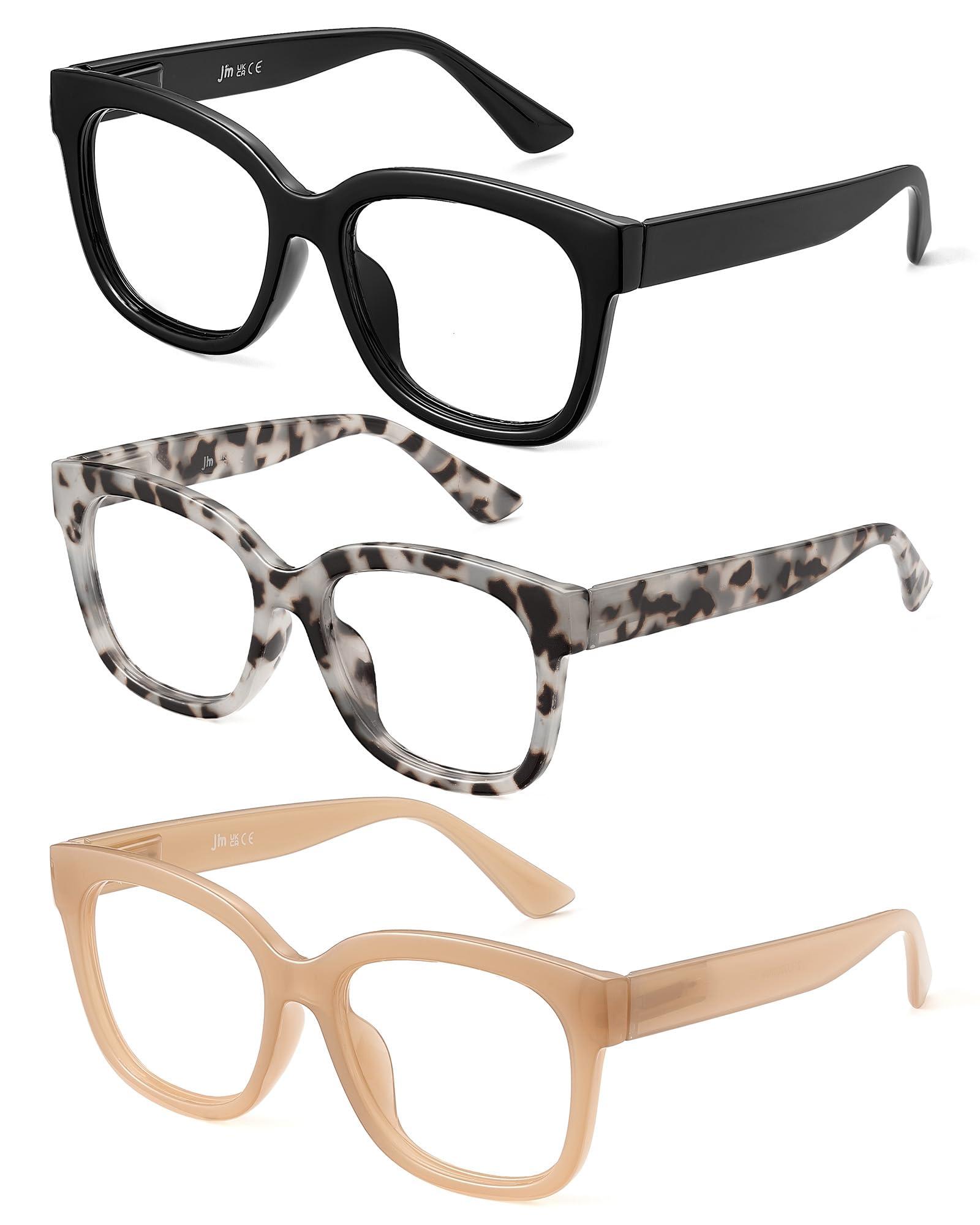 JM JM Reading Glasses for Women Oprah Style 3 Pack Square Oversized Readers with Spring Hinge Blue Light Blocking Ladies +2.25