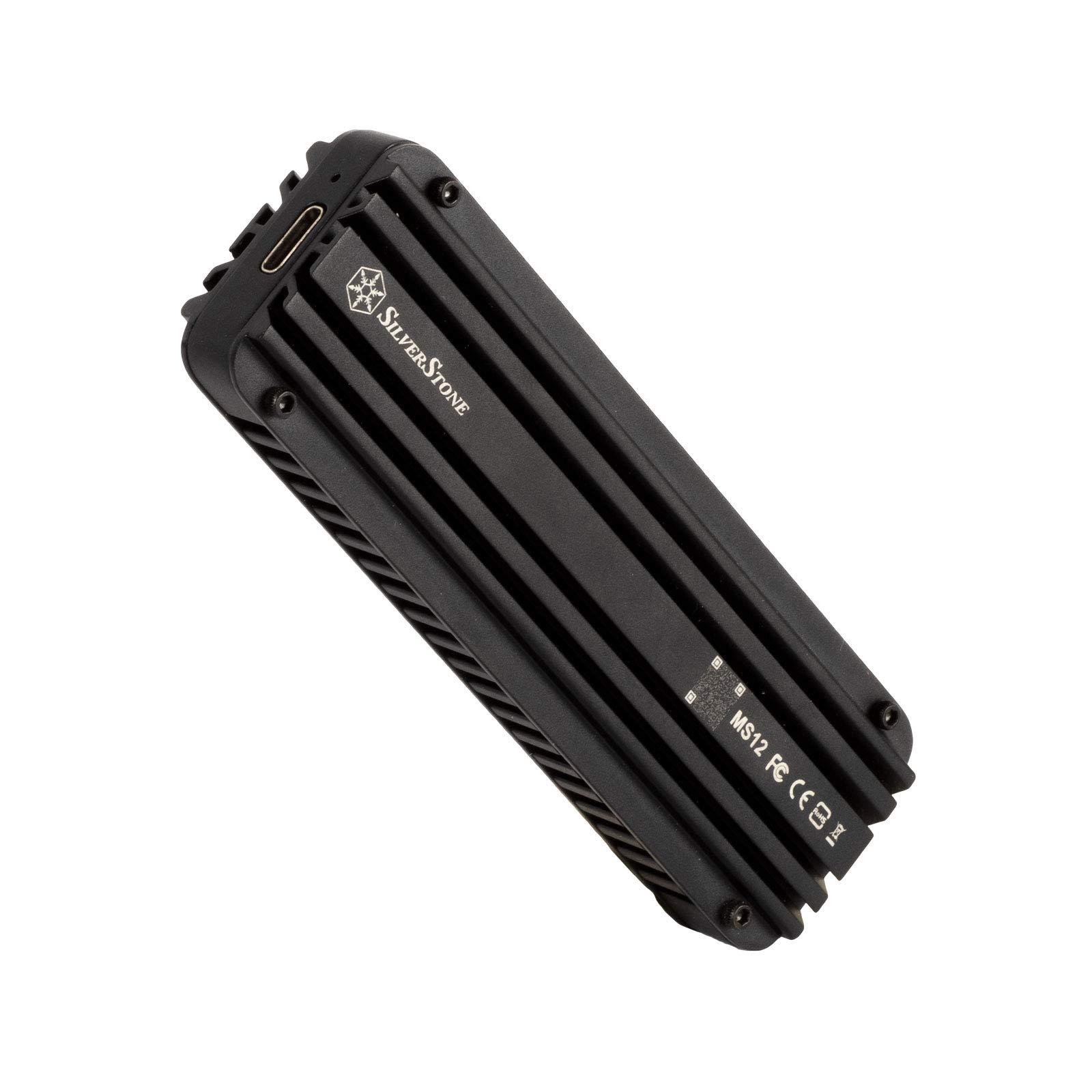 SilverStone Silverstone MS12, 20Gbps SuperSpeed+ USB 3.2 Gen 2x2 Type-C to NVMe M.2 SSD Enclosure, Aluminum, Black, SST-MS12