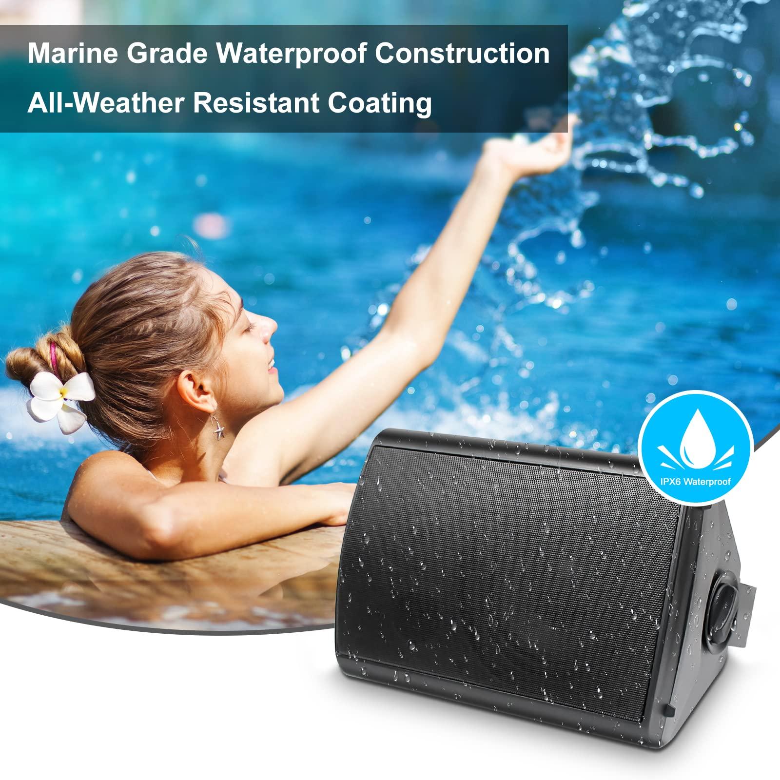Herdio Herdio 6.5 inch 800W Outdoor Bluetooth Speakers Waterproof Wall Mounted Sound System with Multifunctional Amplifier, Powerful Bass & Stereo Sound, Easy to Install, for Patio Deck Porch (2 Pairs Black)