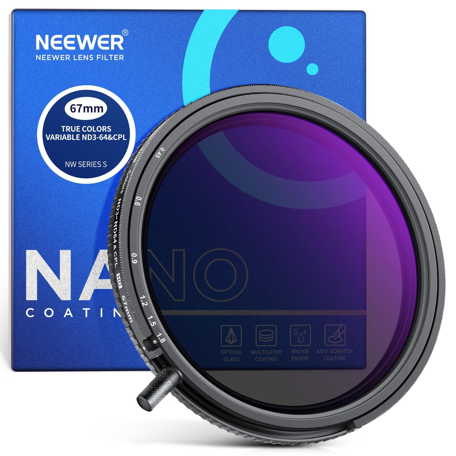 NEEWER NEEWER 67mm True Colors Variable ND&CPL Filter with Putter, ND3-64(1.5-6 Stops), 2 in 1 Adjustable Limited Neutral Density & CPL Filter, Multi Coated HD Optical Glass/Aluminum Frame/Scratch Resistant