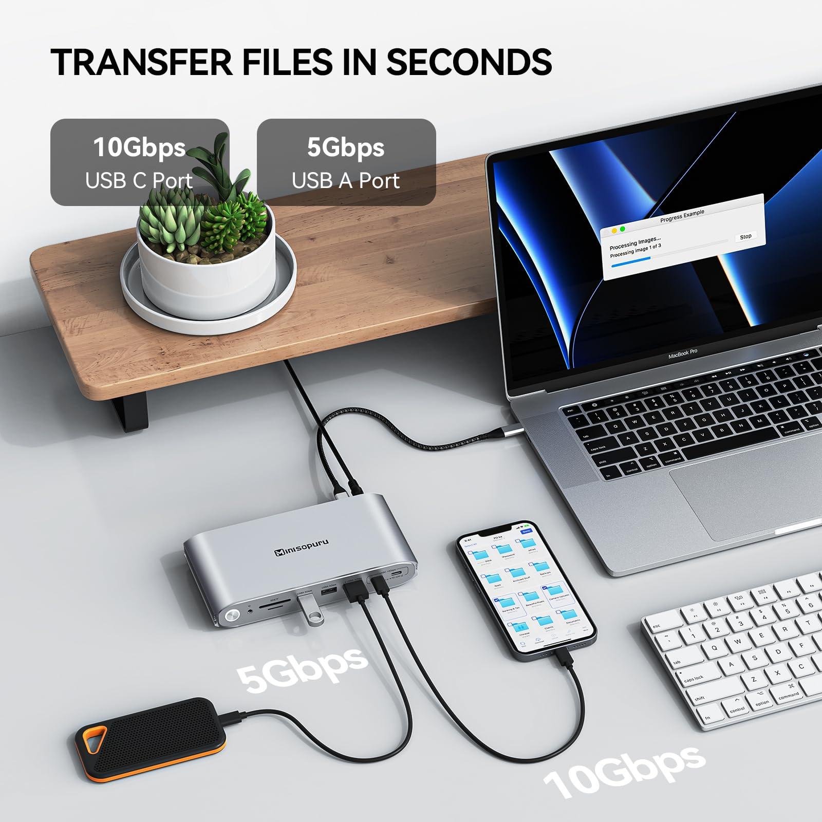 minisopuru Minisopuru Upgrade DisplayLink Docking Station Triple Monitor with 140W Power Adapter,45W Charging,Docking Station for MacBook M4/M3/M2/M1/Windows/Thunderbolt 5/4 (3XHDMI,2X DisplayPort,5X USB,TF/SD)