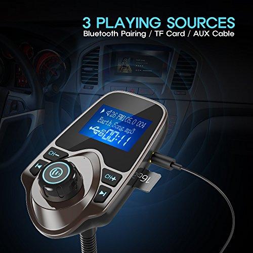 Nulaxy Nulaxy Bluetooth Car FM Transmitter Audio Adapter Receiver Wireless Handsfree Car Kit TF Card AUX 1.44 Display KM18 Brown