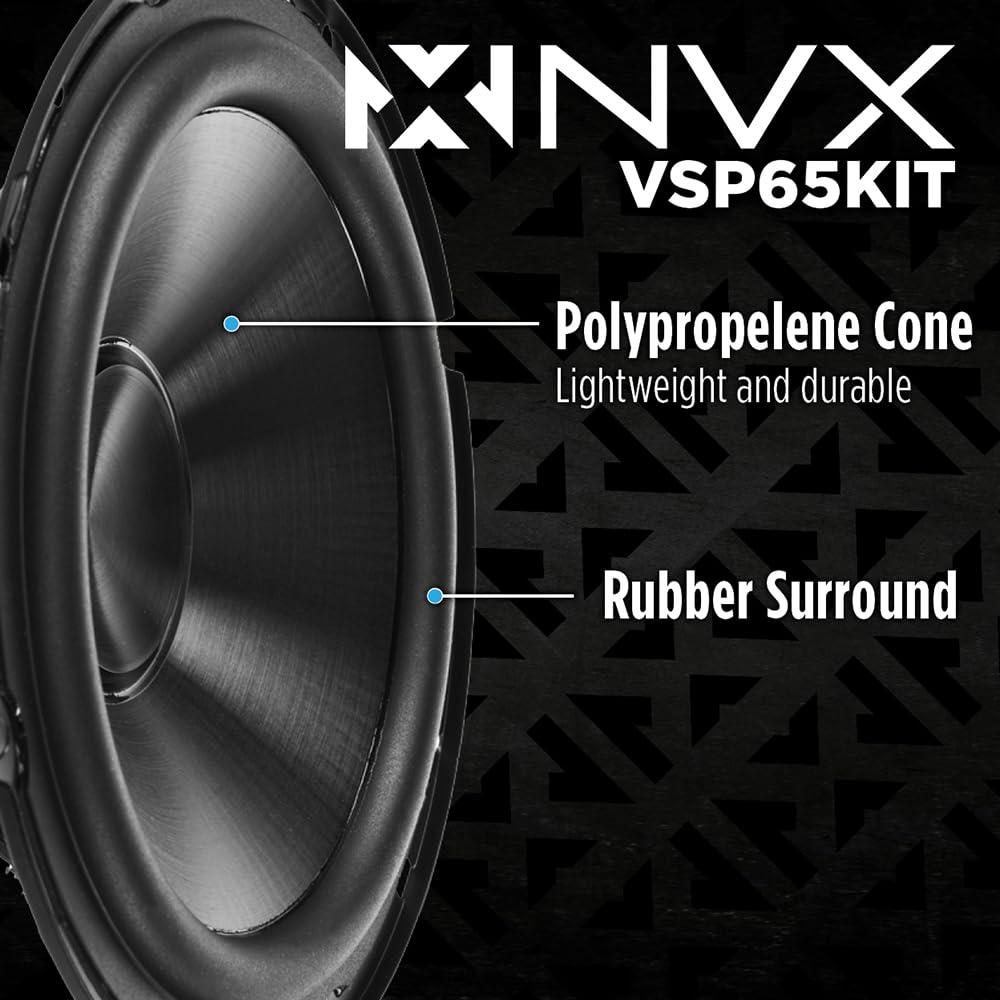 NVX NVX VSP65KIT 6.5\" Premium Car Speakers, 750W Max, 250W RMS, 2-Way 6-1/2 inch Component System w/ 1\" Silk Dome Tweeters & Passive X-Overs, Easy to Install in Cars/Trucks/Doors (Pair)