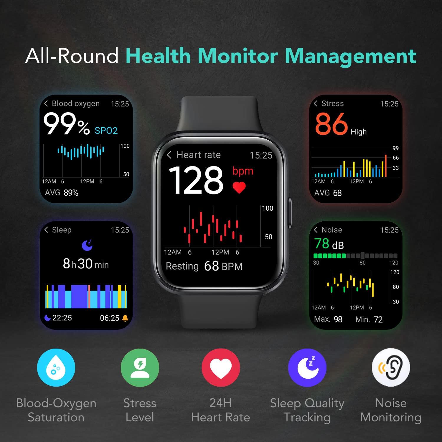 SKG SKG Smart Watch for Men Women Android iPhone with Alexa Built-in & Bluetooth Call(Answer/Make Call) 1.69\" Fitness Tracker with IP68 Waterproof, 60+ Sports, Heart Rate SpO2 Monitor, V7 Pro