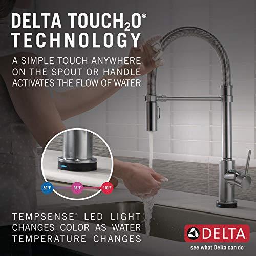 DELTA FAUCET Delta Faucet Trinsic Pro Commercial Style Kitchen Faucet, Touch Kitchen Faucets with Pull Down Sprayer, Kitchen Sink Faucet, Touch Faucet, Delta Touch2O Technology, Arctic Stainless 9659T-AR-DST