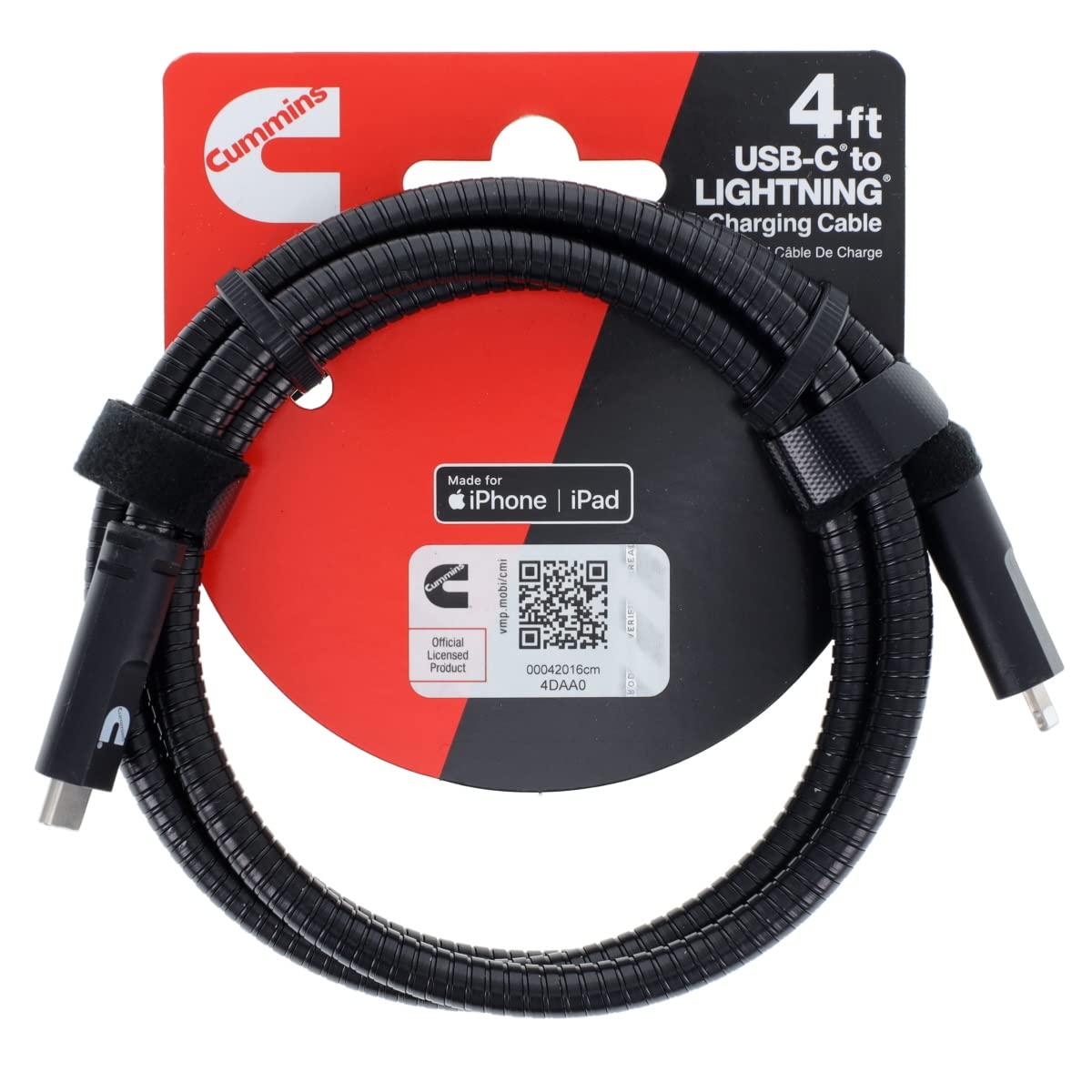 Cummins Cummins Steel Braided USB-C(R) Lightning(R) Charging Cord HD Steel Compatible with Apple(R) Devices 4ft CMN4701