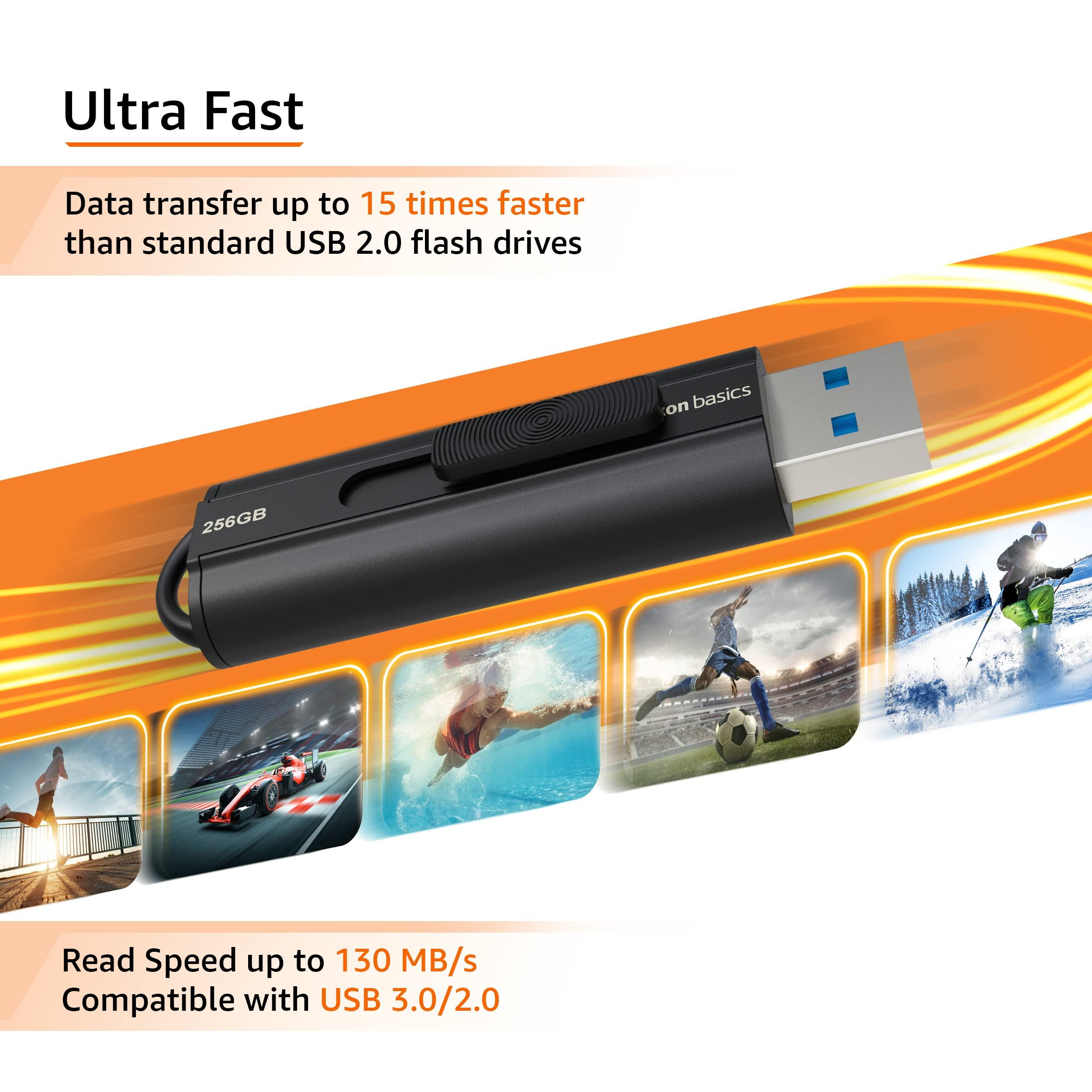 Amazon Basics Amazon Basics 256 GB Ultra Fast USB 3.1 High Capacity Flash Drive for Data Transfer and Storage, Black