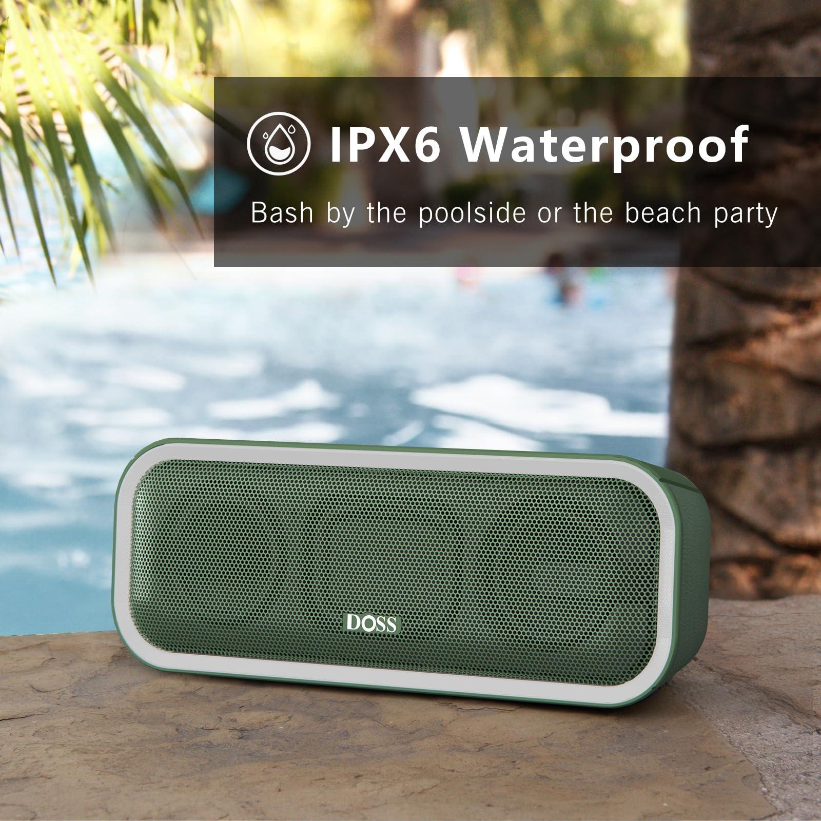 DOSS DOSS SoundBox Pro+ Bluetooth Speaker with 24W Impressive Sound, Booming Bass, IPX6 Waterproof, 15Hrs Playtime, Wireless Stereo Pairing, Mixed Colors Lights, 66 FT- Green