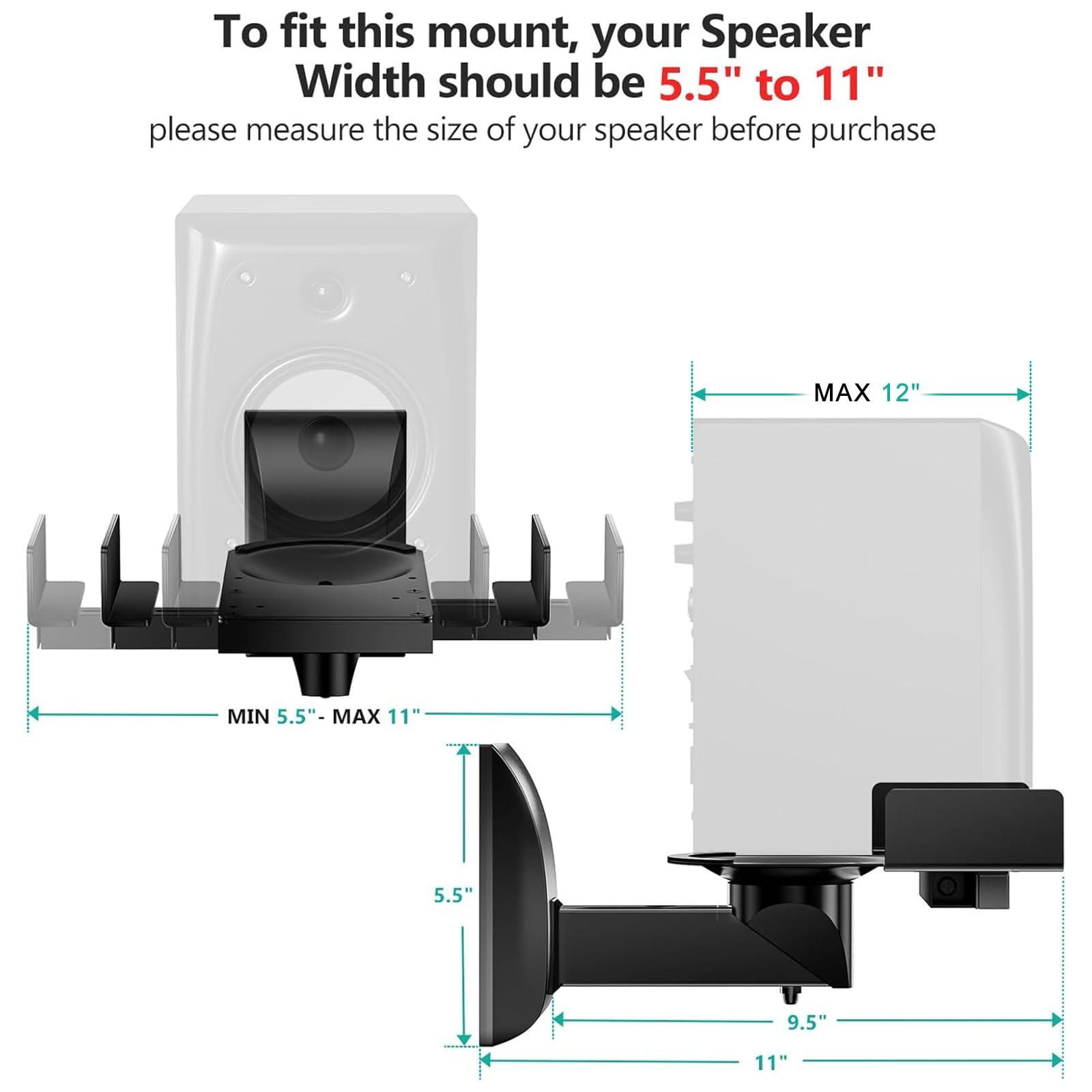 WALI WALI Speaker Wall Mounts, Dual Side Clamping Bookshelf Mounting Bracket for Large Surrounding Sound Speakers, Hold up to 55 lbs. (SWM201), 1 Pair, Black