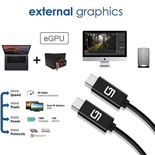 GodSpin GodSpin USB C to USB C Cable (20Gbps) SuperSpeed [Certified] USB Type-C to USB Type-C, 100W Power (USB 3.1, 3.2, Thunderbolt 3) Nylon Braided, Dual 4k or Single 5k @60hz Display (6.6ft/20Gbps)