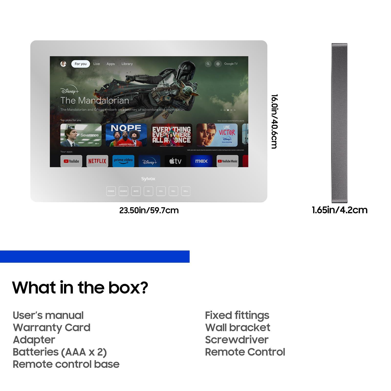 SYLVOX SYLVOX 24'' Smart Waterproof TV, Magic Mirror TV for Bathroom, 1080P, Bass Boost, IP66, Anti-Fog, Built-in APP Store, and Voice Assistant (On Wall Model)