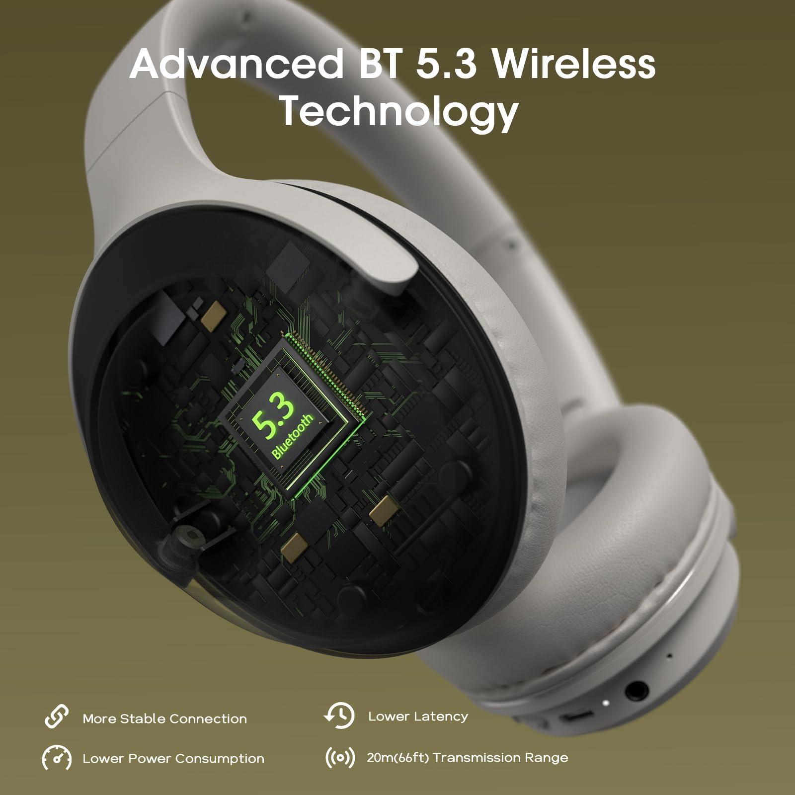 DOQAUS DOQAUS Bluetooth Headphones Over Ear Wireless Headphone, 70H Playtime and 3EQ Modes with Mic, HiFi Stereo Sound, Deep Bass, Memory Foam Cups, for Phone PC Travel Home Office