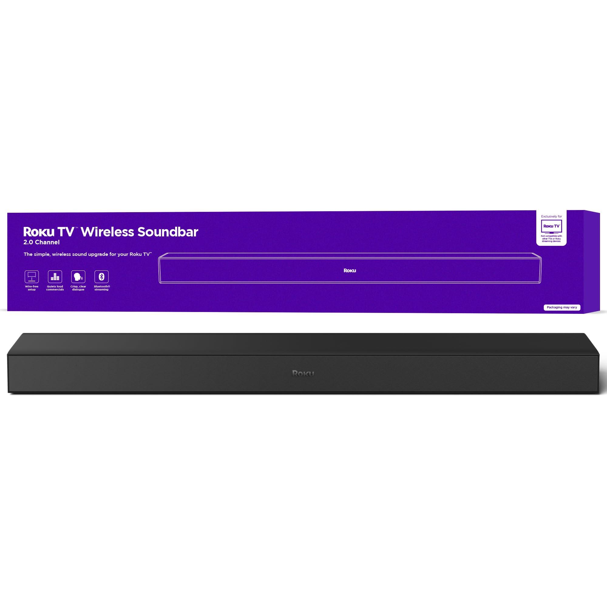 Roku Roku TV Wireless Soundbar, Soundbar Exclusively for RokuTV with Enhanced Stereo Sound, Clear Dialogue, and Simple Wireless Setup