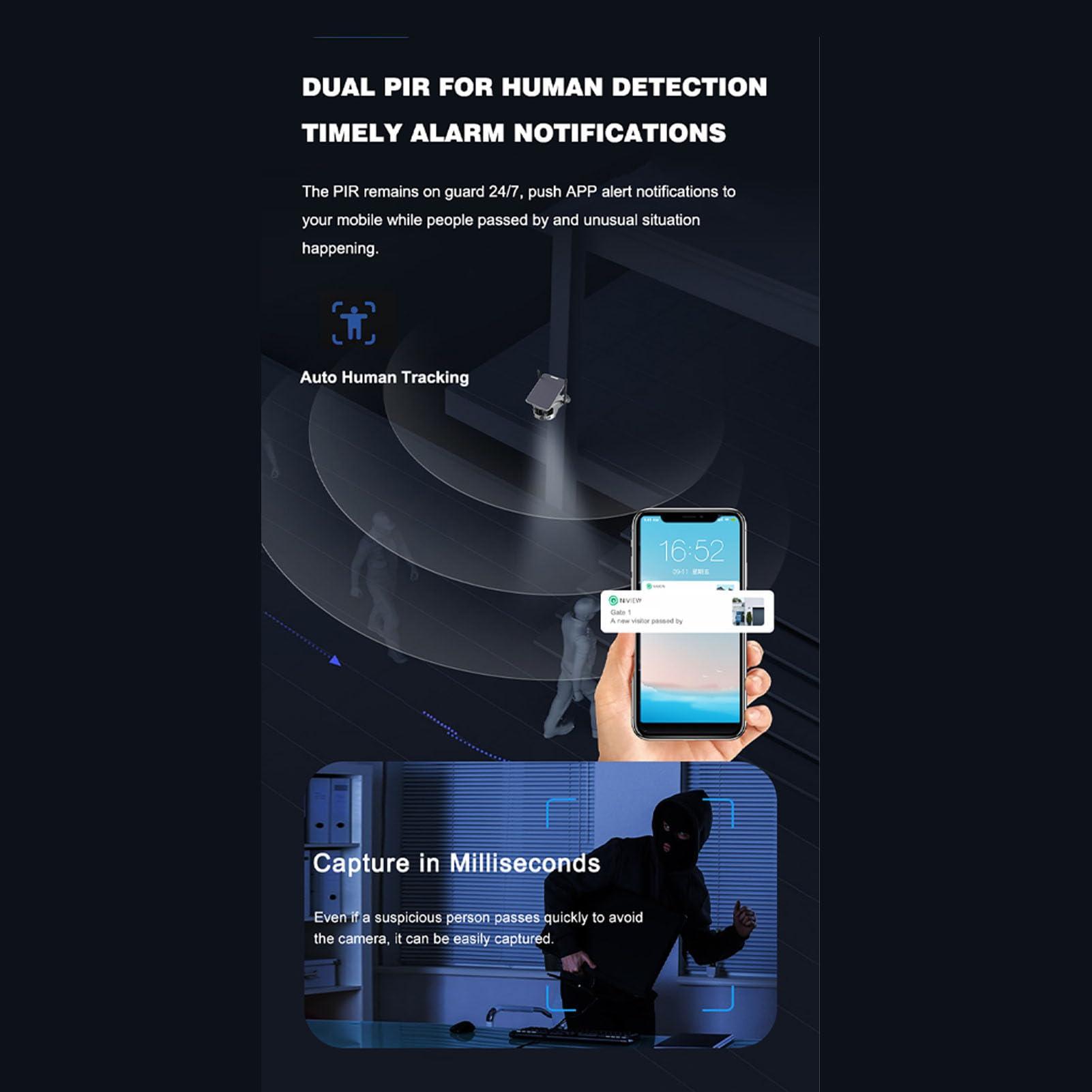 Heayzoki Heayzoki Solar Security Camera, 4K 8MP Dual Lens Full Color Night Motion Detection 4G Network Surveillance Camera with 180 Video Screen, Human Shape Recognition, Solar Panel, IP66