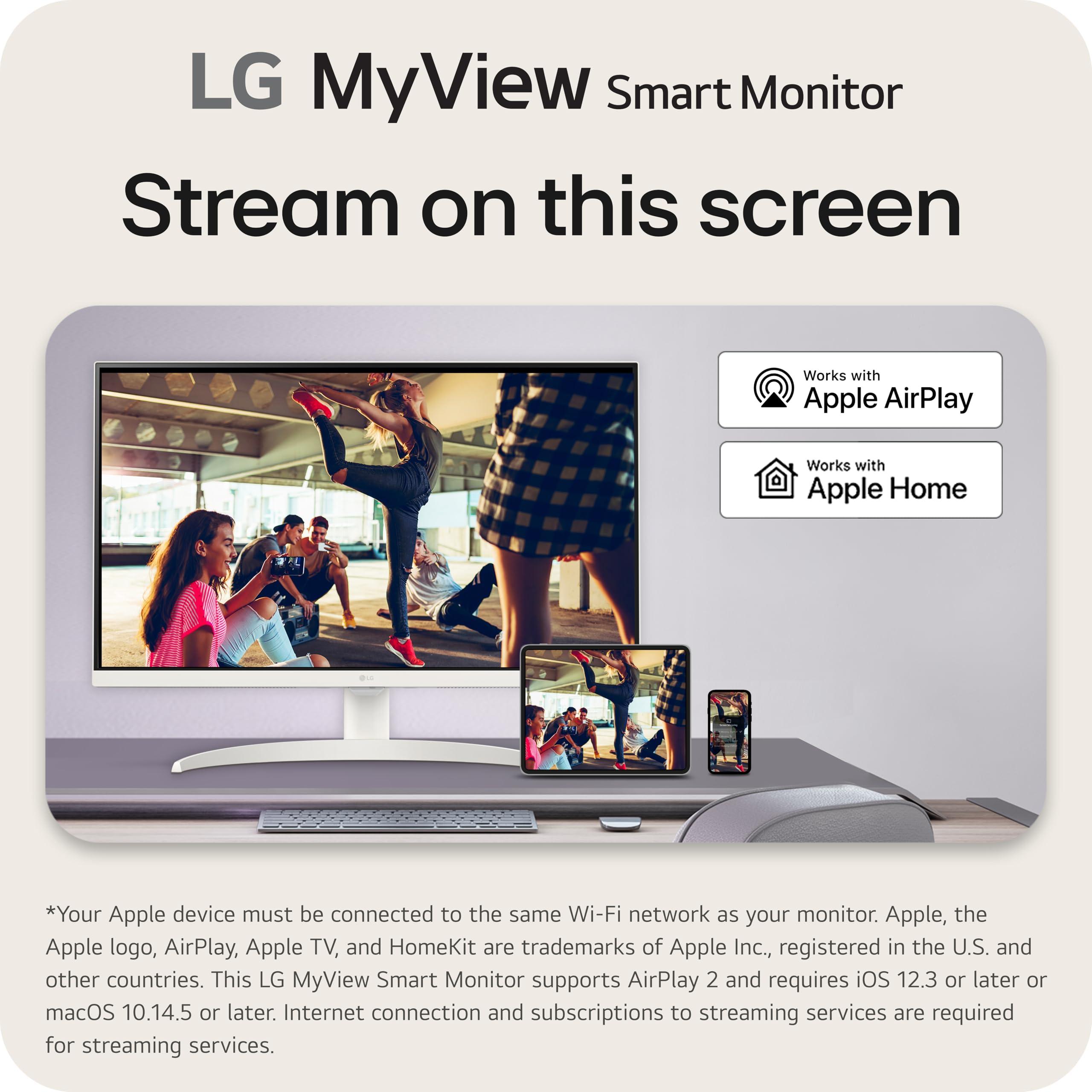 LG LG 27SR75U-W MyView 27 inch 4K UHD (3840x2160) IPS HDR10 USB Type-C 65W PD Smart Monitor webOS 23 AirPlay Screen Share Bluetooth ThinQ App Built-in Speaker HDMI White