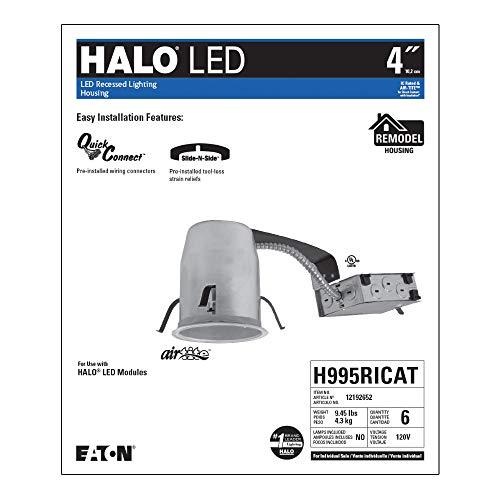 HALO HALO H995RICAT LED Recessed Lighting Housing for Remodel Ceiling, T24, Insulation Contact, Air-Tite, Aluminum, 4 in., Silver