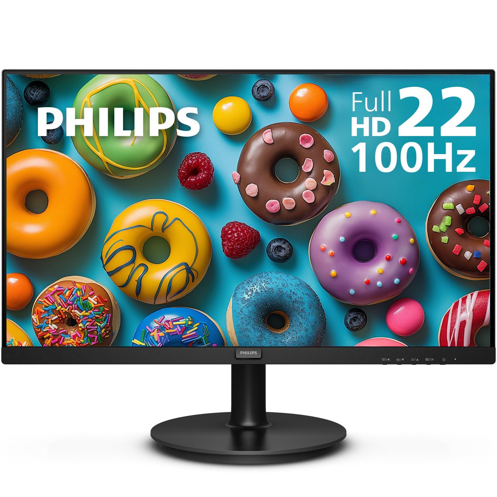 Philips Computer Monitors Philips 22 inch Class Thin Full HD (1920 x 1080) Monitor, 100Hz Refresh Rate, VESA, HDMI x1, VGA x1, LowBlue Mode, Adaptive Sync, 4 Year Advance Replacement Warranty, 221V8LB