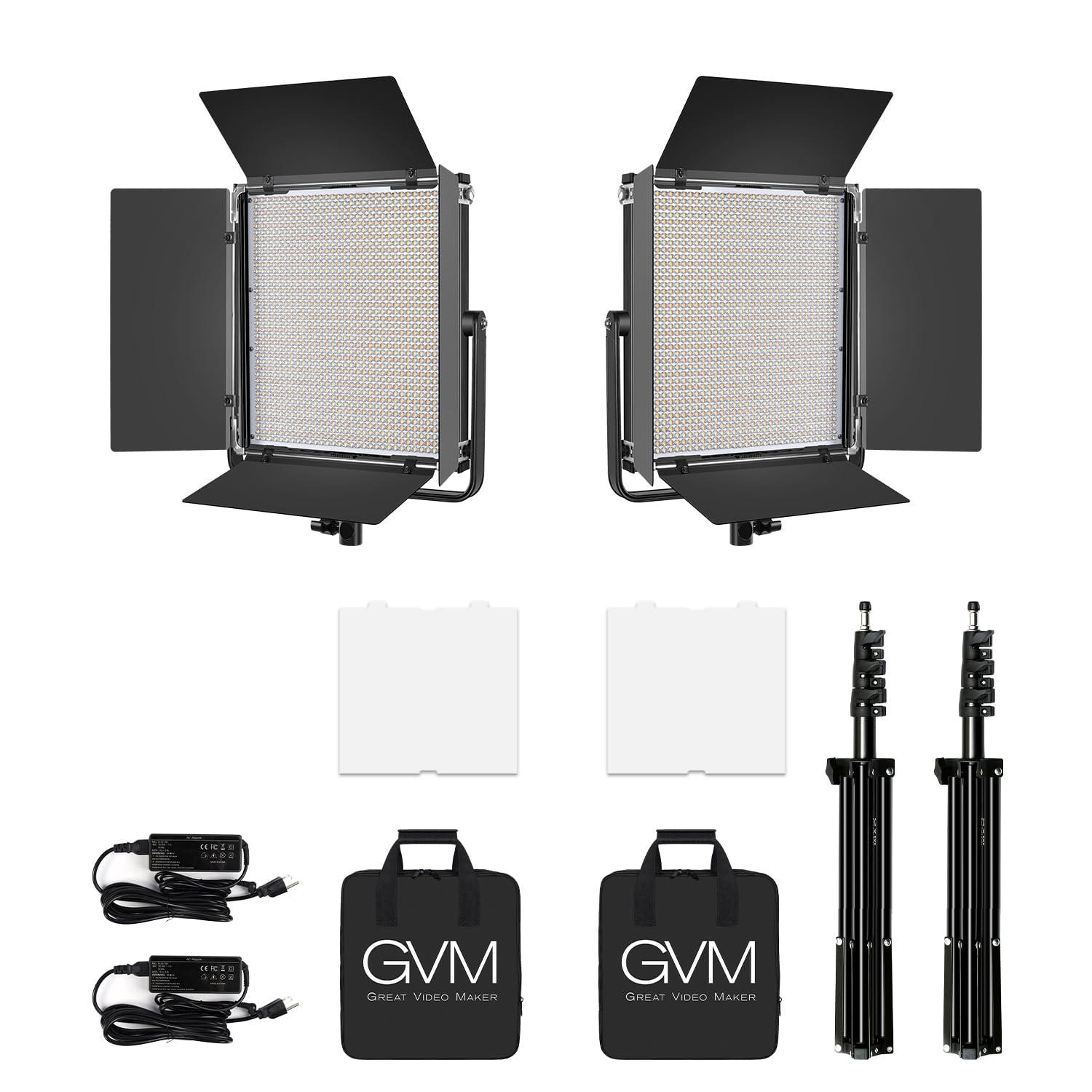 GVM Great Video Maker GVM 65W LED Video Lighting Kits with APP Control, Bi-Color Variable 3200K~5600K with Digital Display Brightness of 10~100% for Video Photography, CRI97+ TLCI97 Led Video Light Panel, 1216 Led Beads