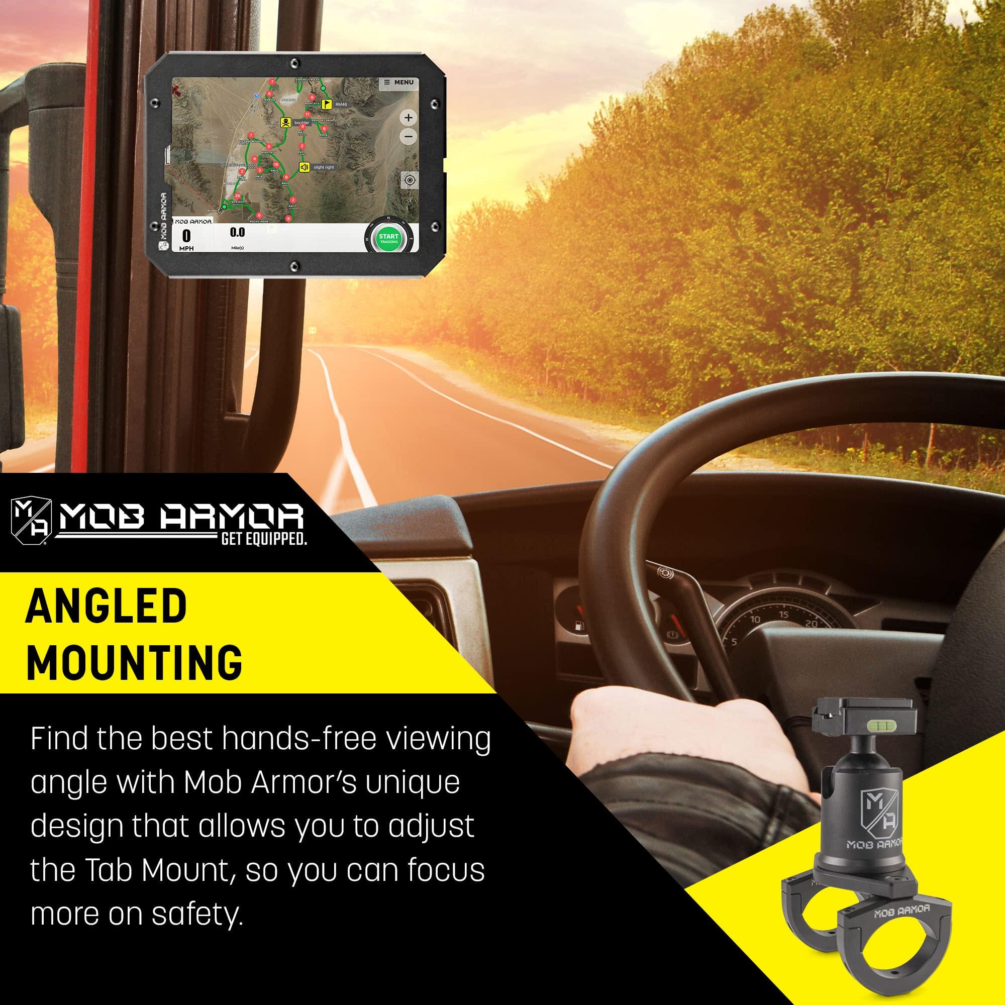 Mob Armor Mob Armor Quick Release Maxx Tube Mount - Adjustable Tablet Holder with Rotating and Tilting Housing, Quick-Detach Mechanism, and Secure Clamp for Mounting on Tubes in Vehicles, Worksites, and Gyms