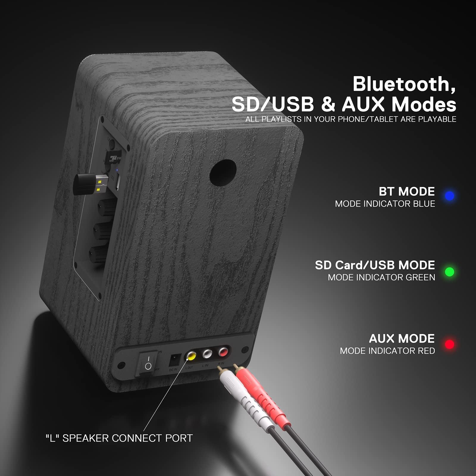 Redragon Redragon GS813 Wireless Desktop Speakers, 2.0 Bookshelf Speaker w/20W Output, BT 5.0/3.5mm AUX, Enhanced Bass/Treble Knob and TF Card/USB Flash Drive Supported