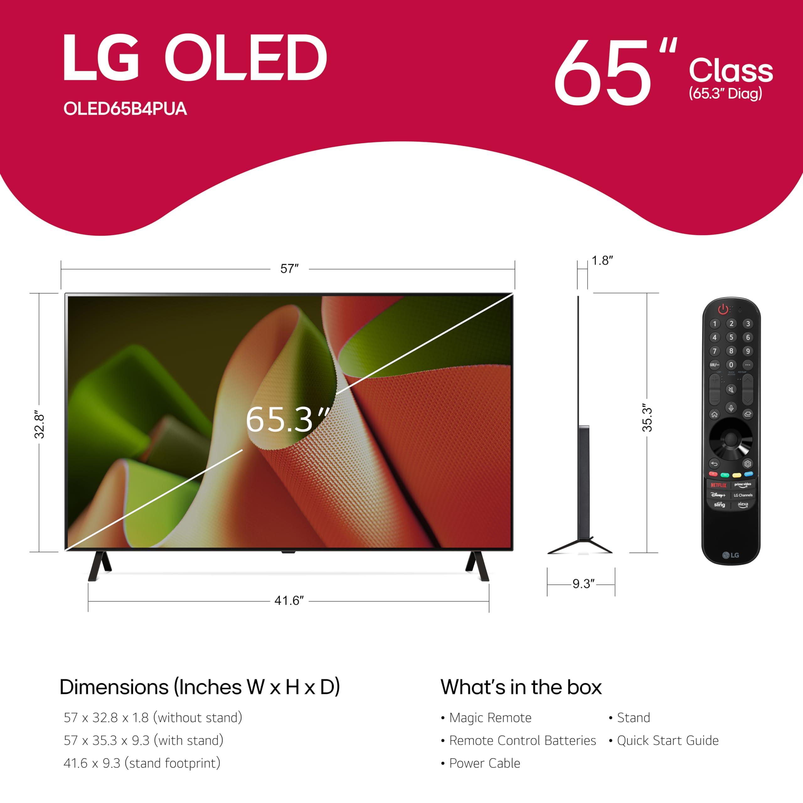LG LG 65-Inch Class OLED B4 Series Smart TV 4K Processor Flat Screen with Magic Remote AI-Powered with Alexa Built-in (OLED65B4PUA, 2024) (Renewed)