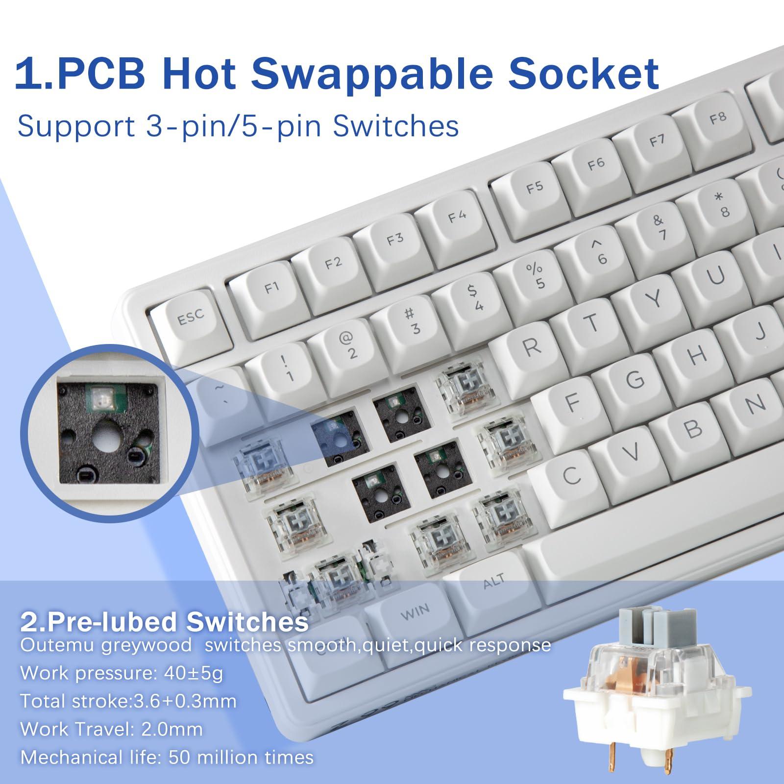 HUO JI HUO JI E-Yooso Creamy Mechanical Keyboard Wired, Hot Swappable, Pre-lubed Linear Switches, Gasket Structure with Sound Dampening Foam, RGB Backlit, 99 Keys Custom Gaming Keyboard for PC/Mac,White