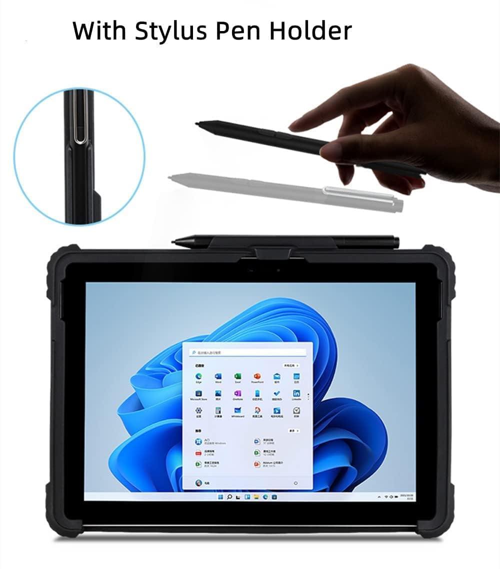 AnMengXinLing Clear Case for Microsoft Surface Go 4 (2023)/ Surface Go3/Go2/Go, Rugged Hard Shell Cover with Shoulder Strap & Hand Strap&Stylus Pen Holder, Compatible with Type Cover Keyboard (Black)