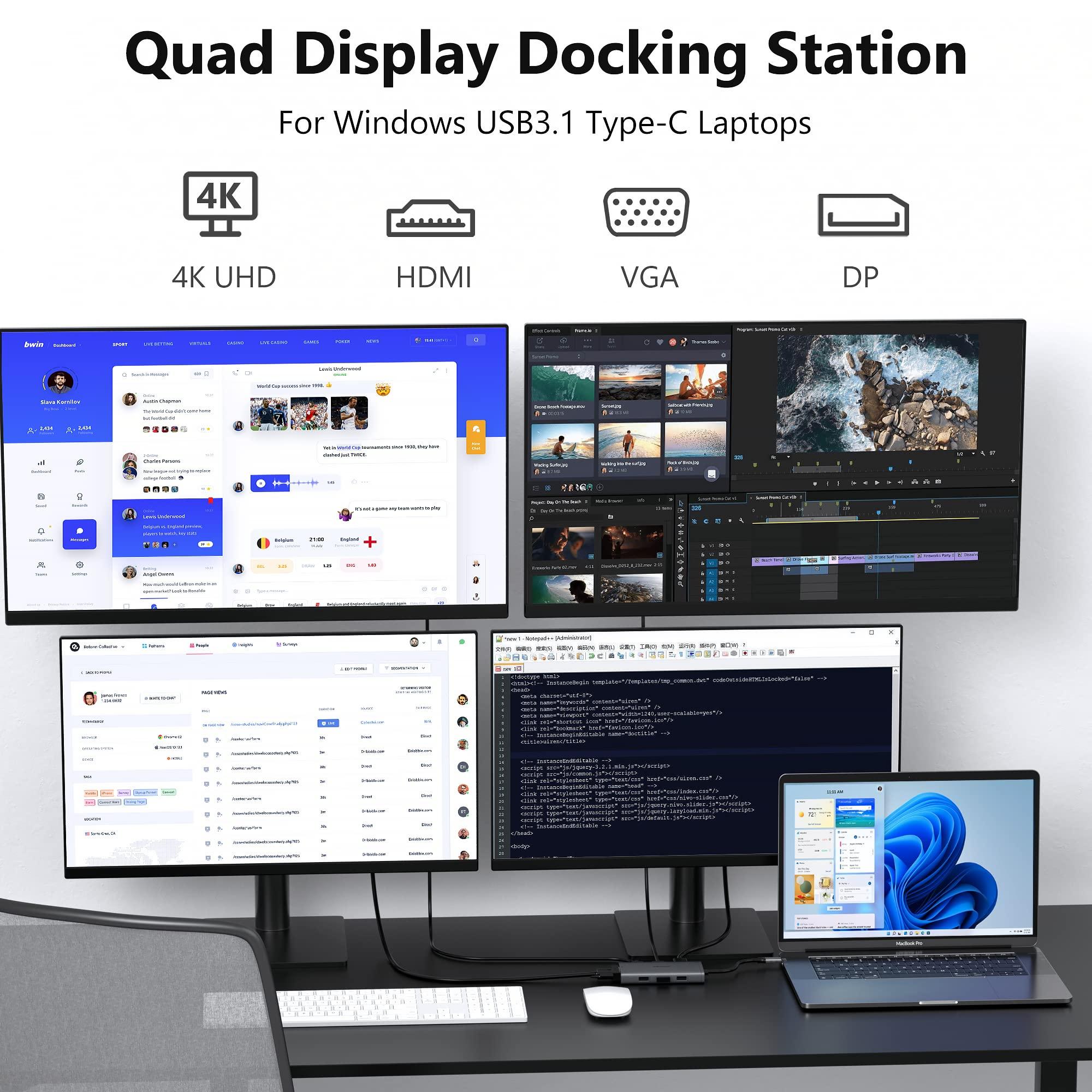 ABIWAZY 14 in 1 & 8 in 1 USB C Docking Station Dual Monitor for Dell/HP/Lenovo/Surface Laptop, Triple Display USB C Hub Multiple Adapter