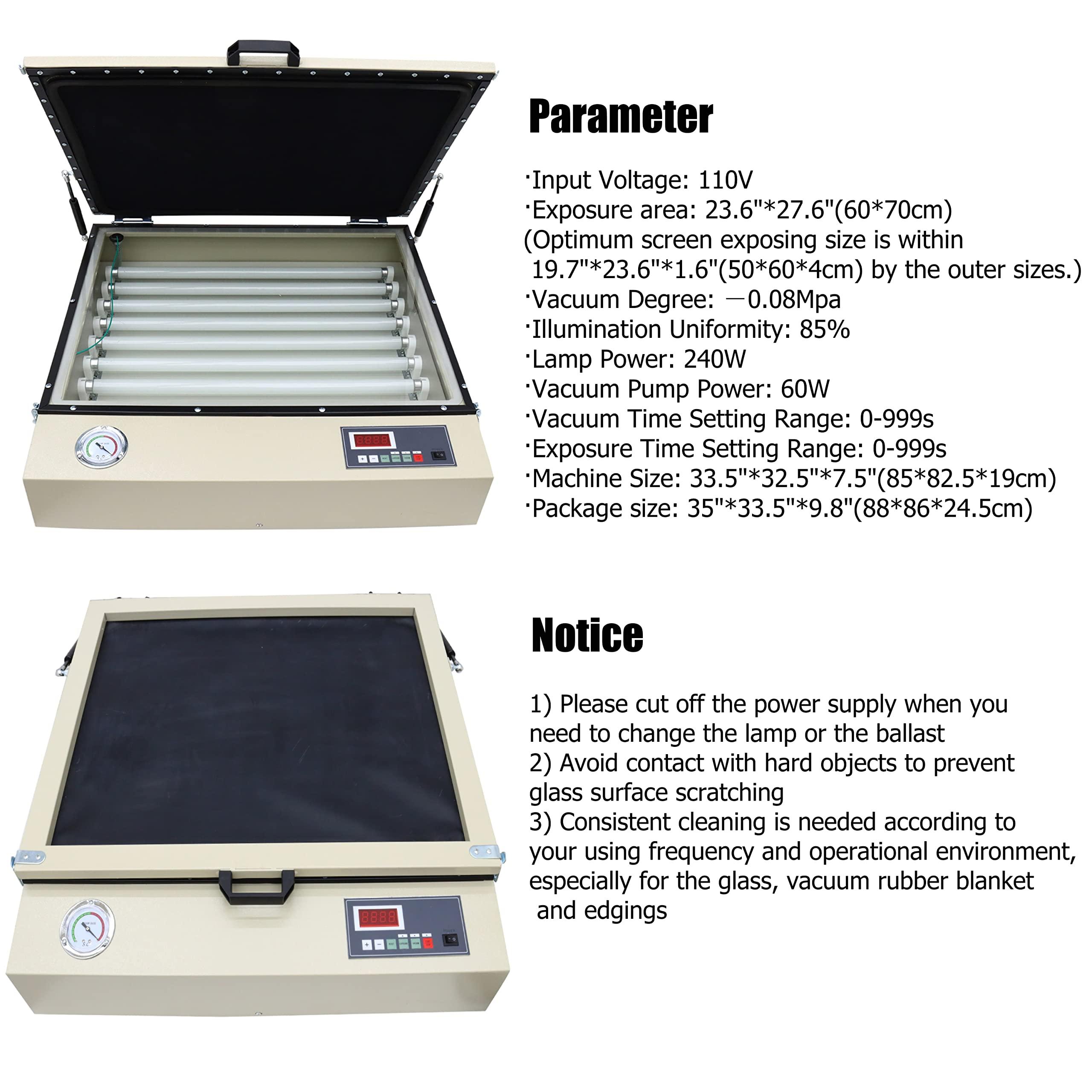 HayWHNKN HayWHNKN Vacuum UV Exposure Unit LED 23.6 * 27.6inch Exposure Area for Screen Printing Exposure with Digital Timer