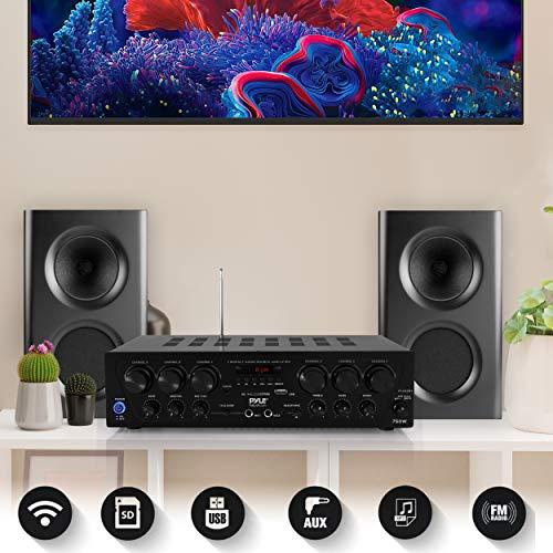 Pyle Pyle Wireless Bluetooth Home Audio Amplifier System-Upgraded 6 Channel 750 Watt Sound Power Stereo Receiver w/USB, Micro SD, Headphone,2 Microphone Input w/Echo, Talkover for PA - PTA62BT.5