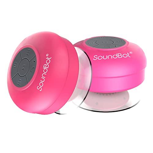 Soundbot Soundbot SB510 HD Water Resistant Bluetooth Shower Speaker, Handsfree Portable Speakerphone with Built-in Mic, 6hrs of Playtime, Control Buttons and Dedicated Suction Cup for Showers (Pink)