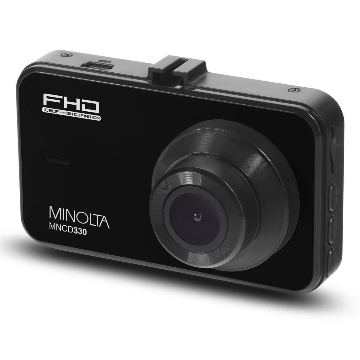 Minolta Minolta 1080p Car Camcorder with LCD Monitor Front Vehicle Camera with G-Sensor, Loop Recording, Wide Angle Lens, Motion Detection, Photo Capture, Touch Control, USB Powered (Black)
