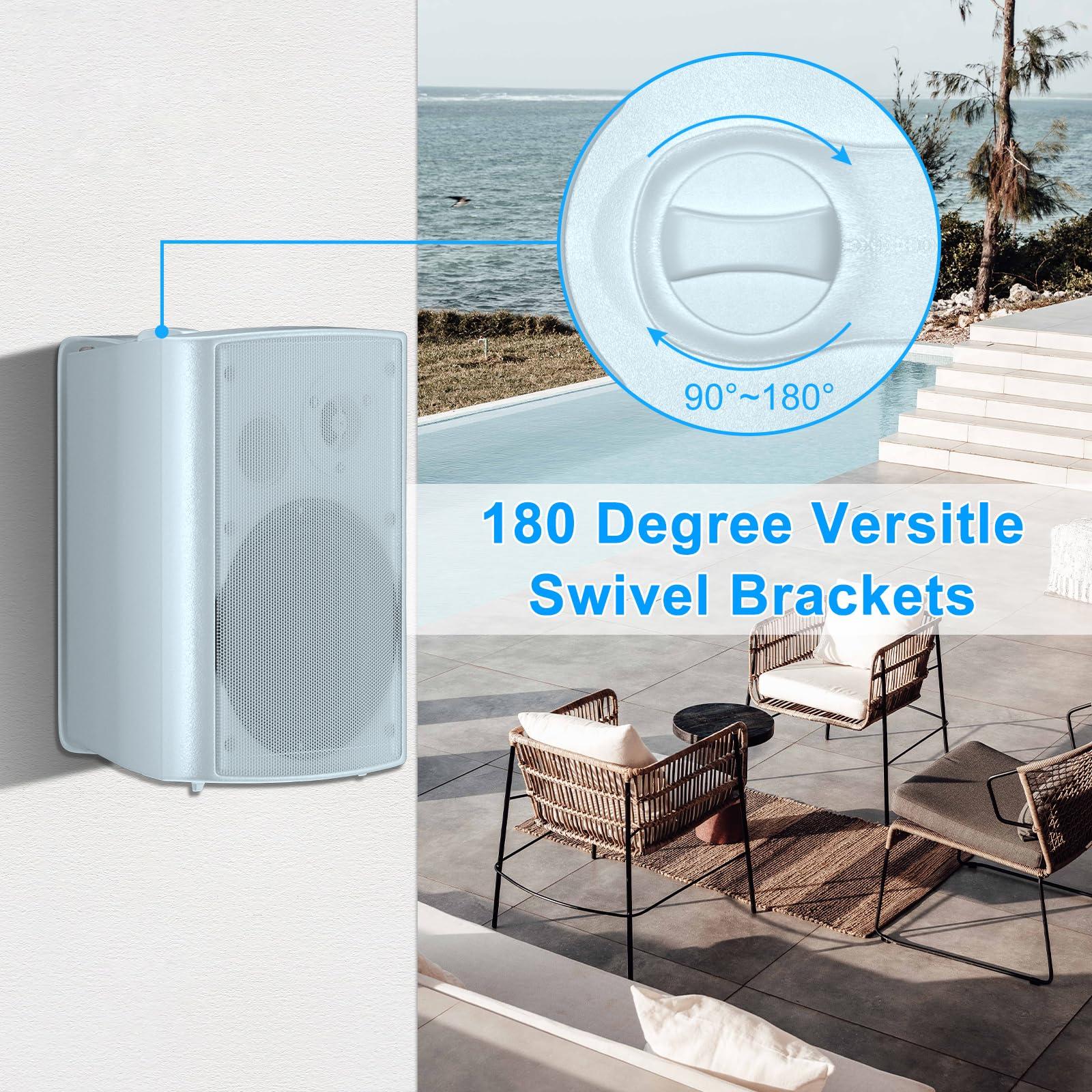 Herdio Herdio 6.5 Inch 400W Outdoor Speakers Wired Waterproof Passive with Powerful Bass,Wall Mount Speakers for Patio Garage Covered Deck,All-Weather Durability(Pair,White)
