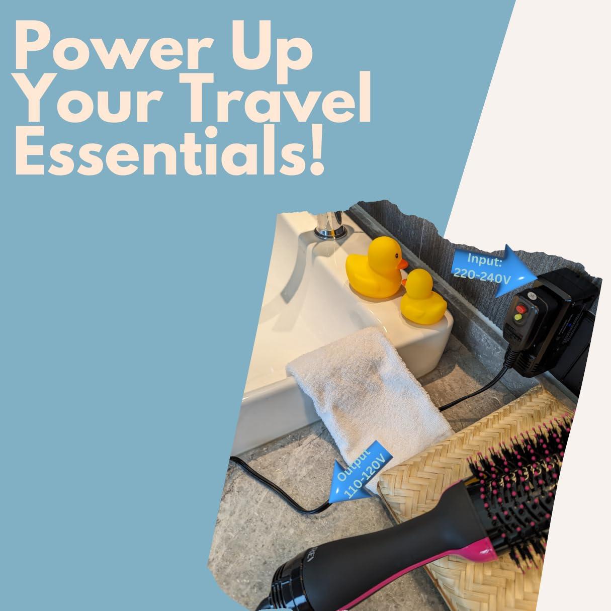 Mobimann Dual Wattage International Travel Voltage Converter Step Down 220V to 110V Voltage Power Converter for Curling Irons, Steam Iron Hair Dryer from US to Europe Australia UK Malta over 150 Countries