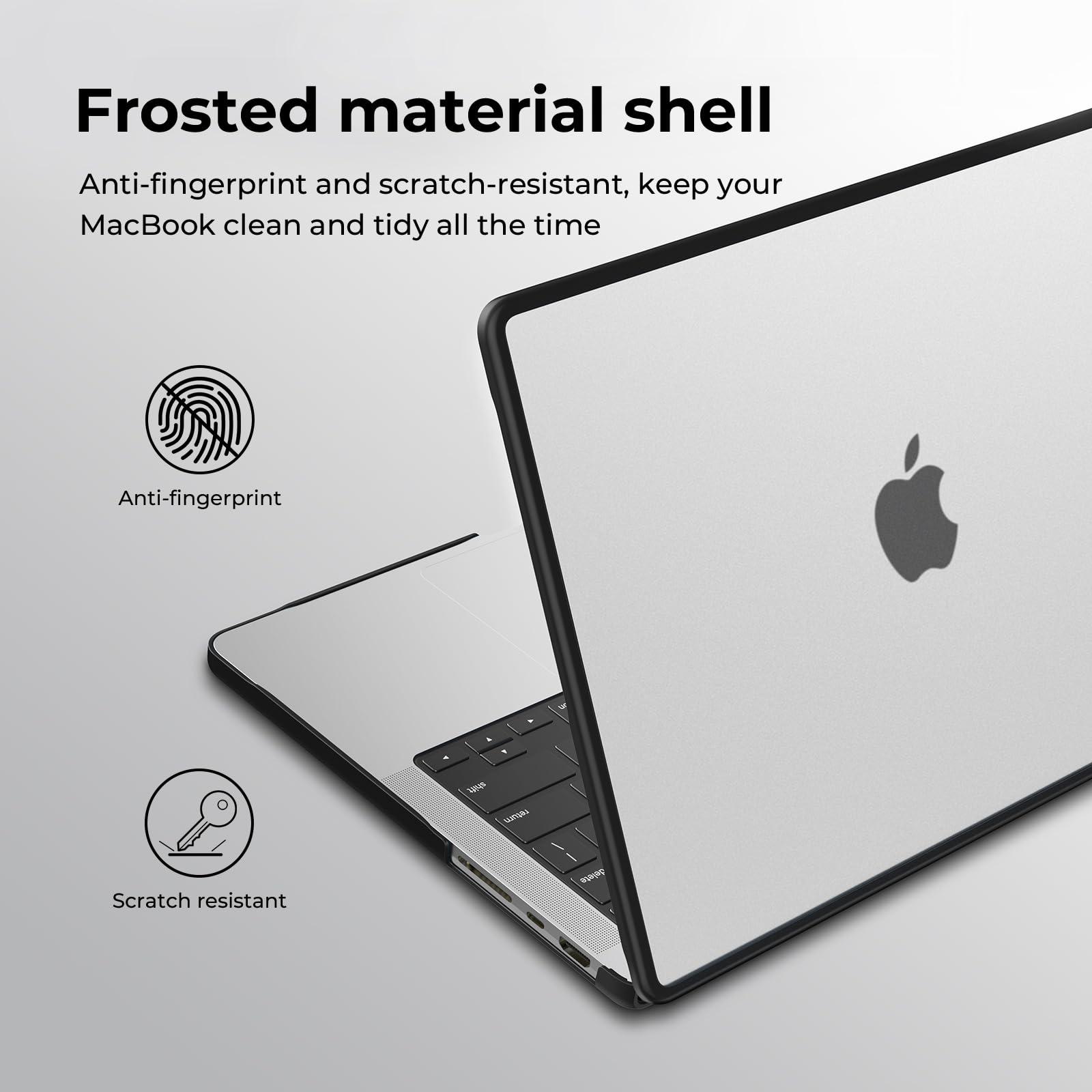 BlueSwan BlueSwan Anti-Cracking Hard Shell Case Compatible with MacBook Pro 14-inch 2024-2021 Release M4 M3 M2 M1, Anti-Fingerprint Soft TPU Bumper, Frosted Clear