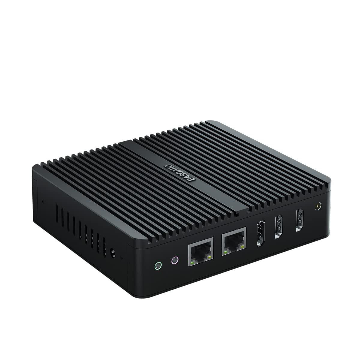 BASOARO BASOARO Mini Desktop PC, Industrial PC Fanless Win 11 Pro, Celeron J6412, 8G RAM 512G SSD 1TB HDD, 2*RS232 COM, Dual LAN, 1*DP, 2*HD, Triple Display, 4K, WiFi, Dual Band WiFi, Mini PC Fanless