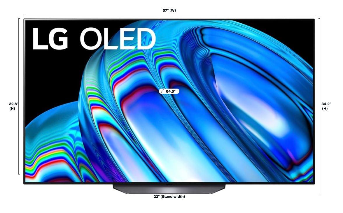 LG LG 65-Inch Class OLED B2 Series Alexa Built-in 4K Smart TV, 120Hz Refresh Rate, AI-Powered, Dolby Vision IQ and Dolby Atmos, WiSA Ready, Cloud Gaming (OLED65B2PUA, 2022) (Renewed)