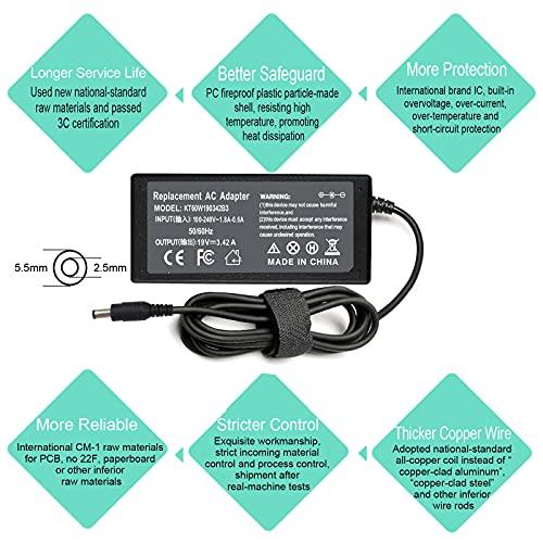 ZAYAUPVL 65W 19V 3.42A Laptop Charger for Toshiba Satellite C55 C55D C55T C655 C655D C675 C855 C855D L55 L655 L675 L745 L755 L775D L855 P755 P845T P855 P875 Portege Z30 Z930 Z830 Power Supply Cord
