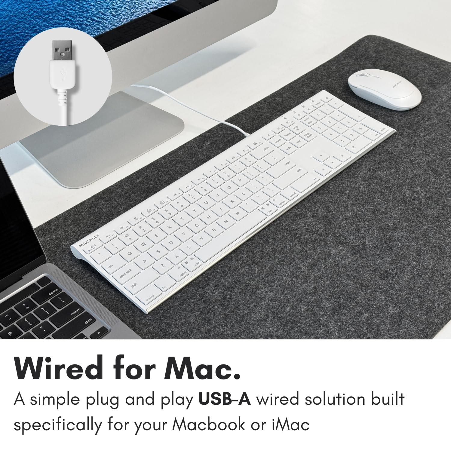 Macally Macally Slim USB Wired Keyboard for Mac and Windows - Simple and Sophisticated - USB Apple Keyboard with Numeric Keypad for Mac Mini / Pro, Macbook, iMac with 110 Scissor Switch Keys and 20 Shortcuts