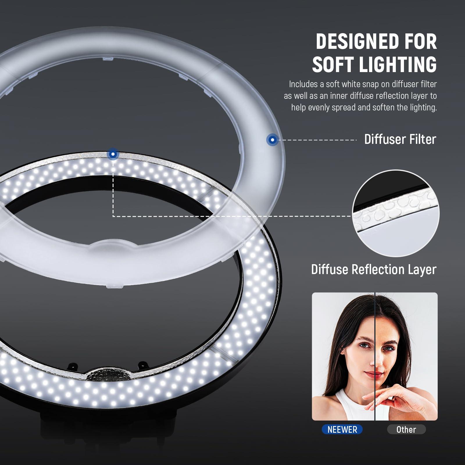 Neewer NEEWER Ring Light 18inch Kit: 55W 5600K Professional LED with Stand and Phone Holder for Tattoo Lash Barber Makeup Video Photography Lighting, RL-18 with Phone Tripod Mount Adapter