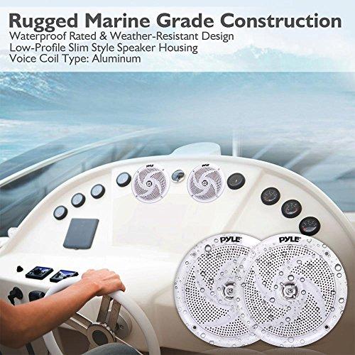 Pyle Pyle Marine Speakers - 5.25 Inch 2 Way Waterproof and Weather Resistant Outdoor Audio Stereo Sound System with 180 Watt Power and Low Profile Slim Style - 1 Pair - PLMRS5W (White)