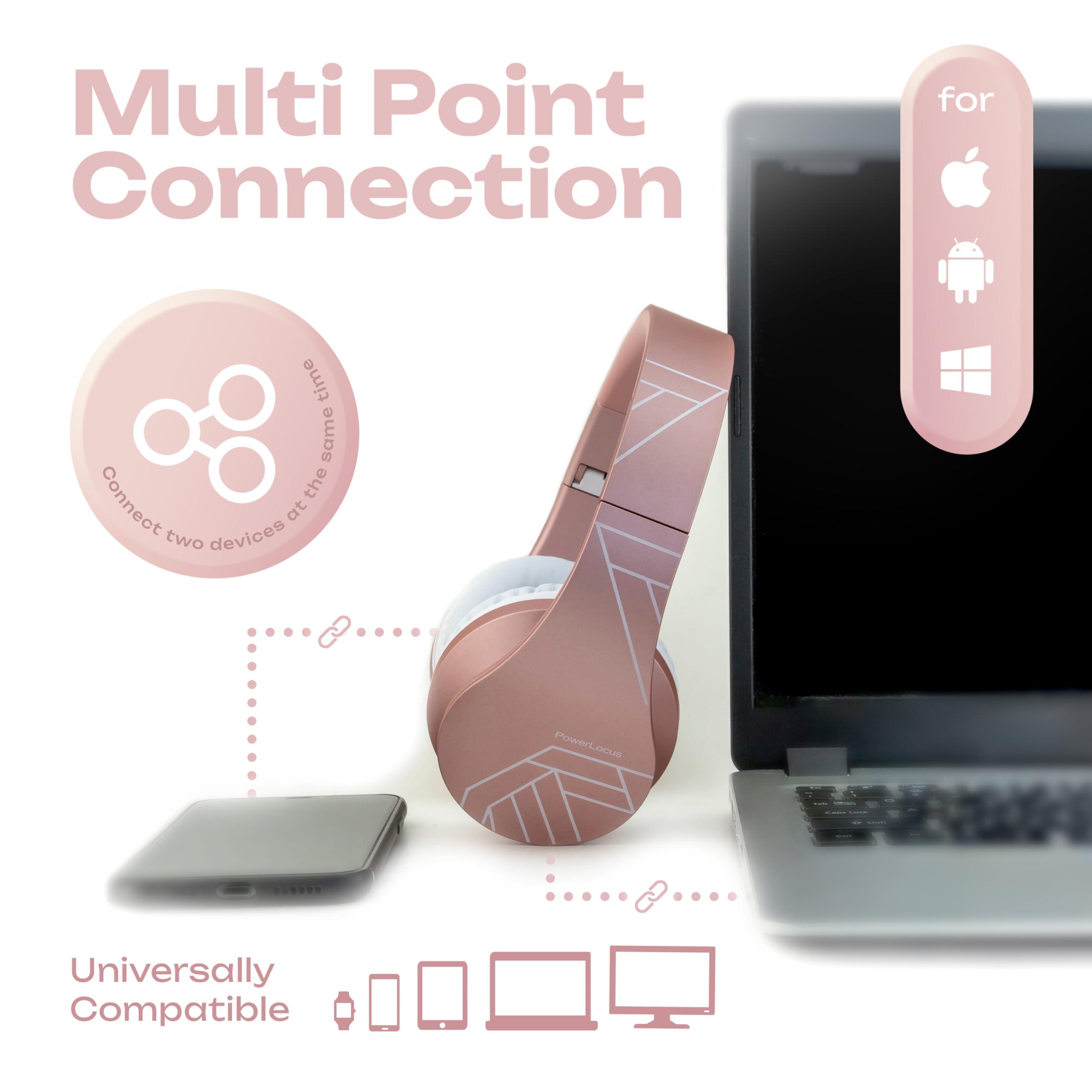 PowerLocus PowerLocus Wireless Bluetooth Over-Ear Stereo Foldable Headphones, Wired Headsets Rechargeable with Built-in Microphone for iPhone, Samsung, LG, iPad (Rose Gold PL Collection)