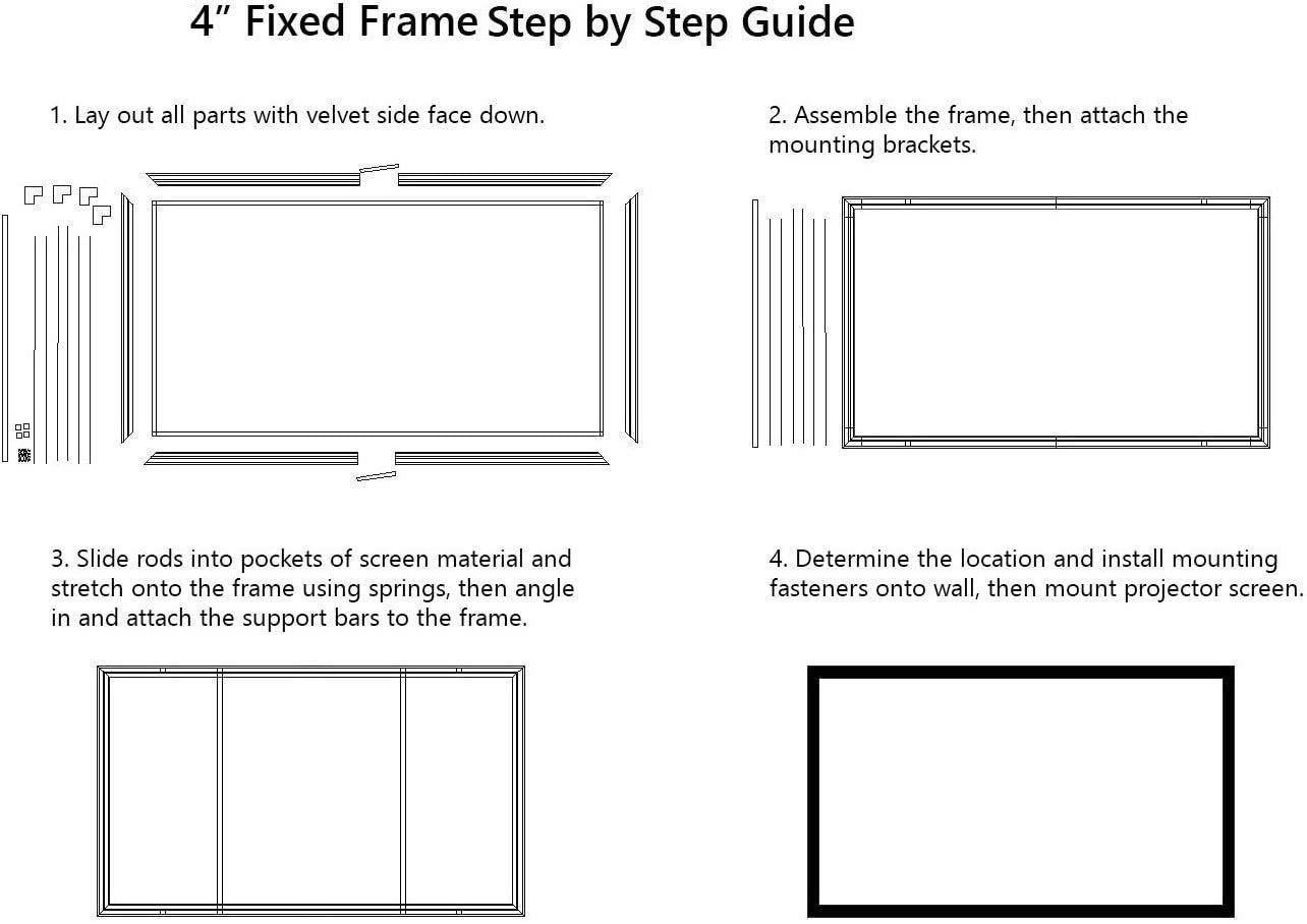 Silver Ticket Products Silver Ticket Products STR Series 6 Piece Home Theater Fixed Frame 4K / 8K Ultra HD, HDTV, HDR & Active 3D Movie Projection Screen, 16:9 Format, 220\" Diagonal, White Material STR-169220