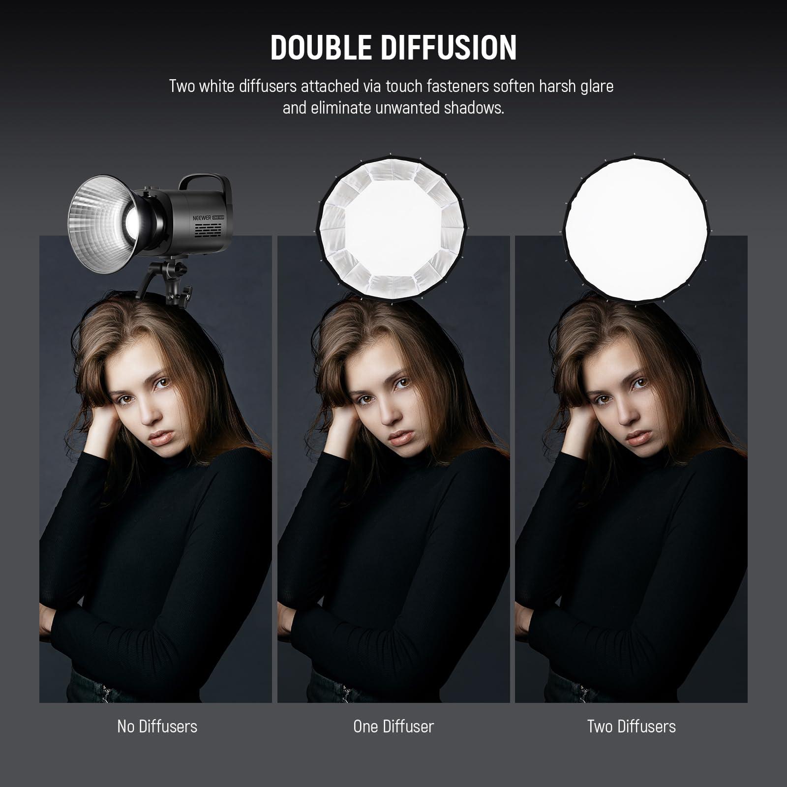 Neewer NEEWER 22\"/55cm Parabolic Softbox Bowens Mount, Quick Release with Diffusers/Grid/Bag for Video Continuous Lighting CB60 CB200B MS60 MS150B Q4 Compatible with Godox Compatible with Aputure, NS55P